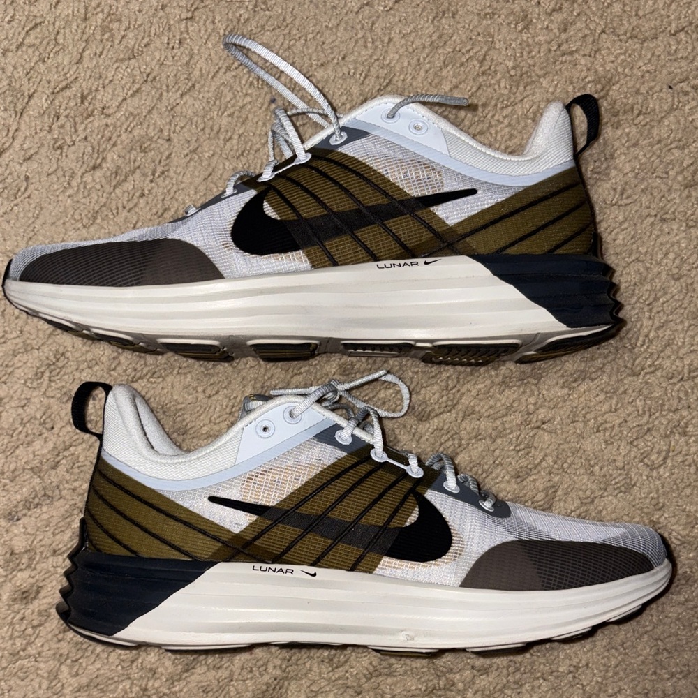 Nike Men's White Black Olive Green Lunar Sneakers
